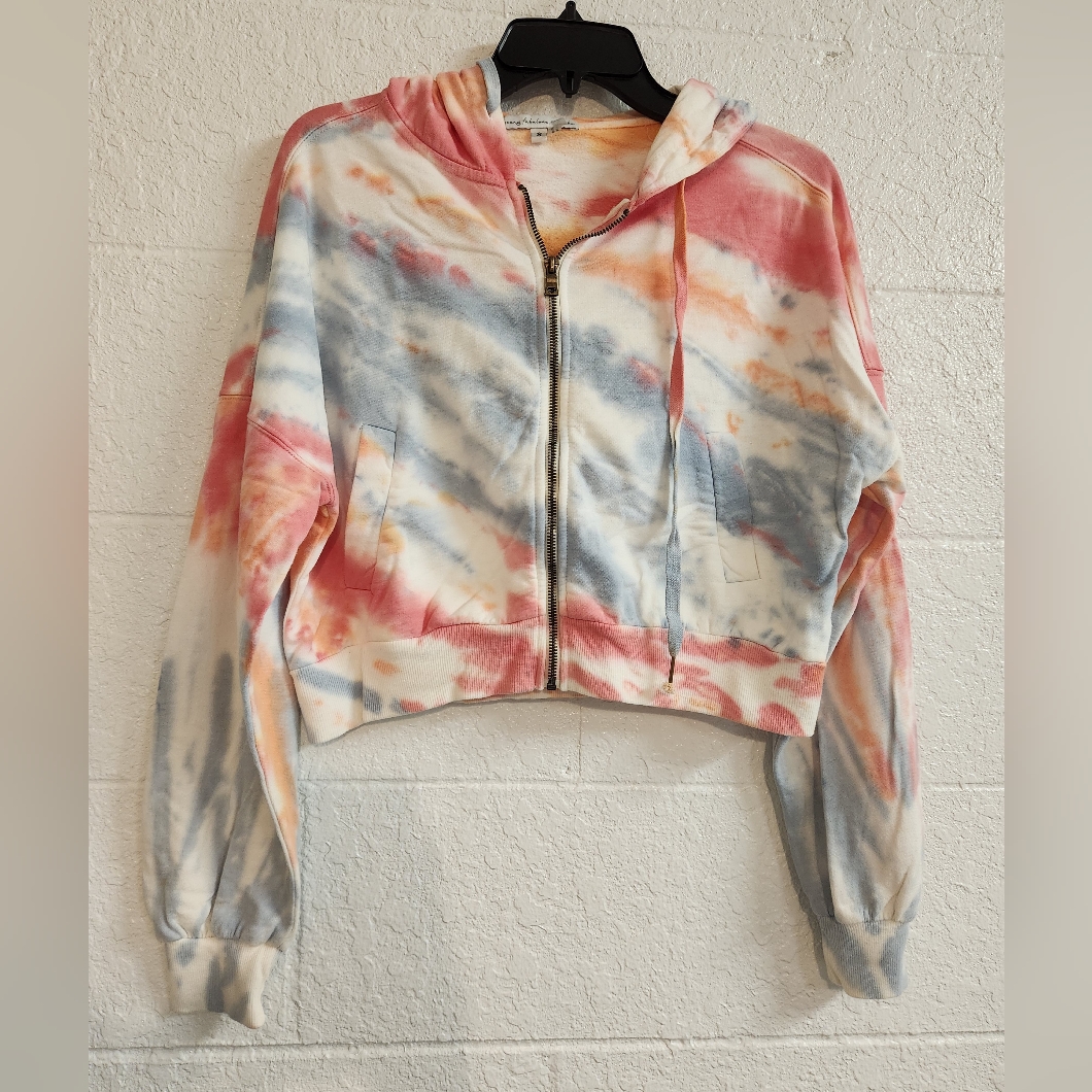Young Fabulous & Broke Tie Dye Pink, Orange,Blue Sweatshirt Cropped Hoodie Sz S
